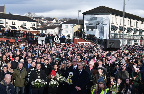 Victim's families and supporters attend a wreath laying ceremony at Memorial Garden during a Walk of Remembrance to mark the 50th Anniversary of Bloody Sunday.