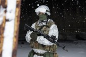 Ukrainian serviceman attends a positions on a front line near the Avdiivka village, not far from pro-Russian militants controlled city of Donetsk, Ukraine, 25 January 2022 [ Stanislav Kozliuk/EPA]