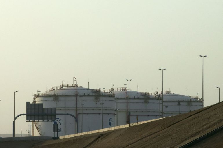 A picture shows a storage facility of oil giant ADNOC in the Msaffah industrial district in the Emirati capital Abu Dhabi