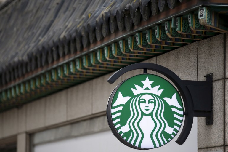 The Starbucks logo on a Korean shop