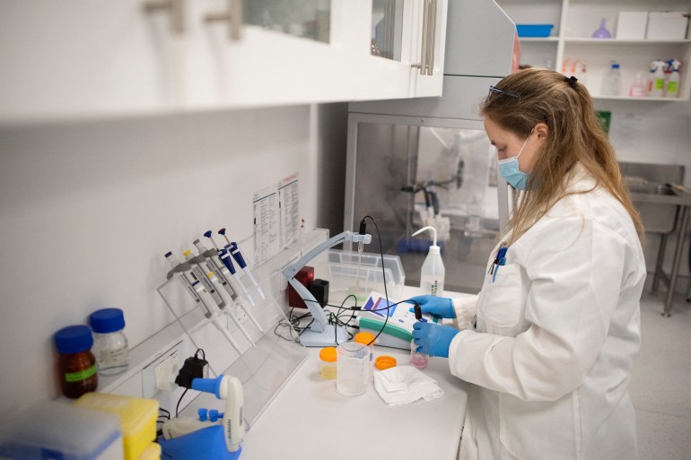 An employee at the Afrigen biotechnology company and Vaccine Hub facility,