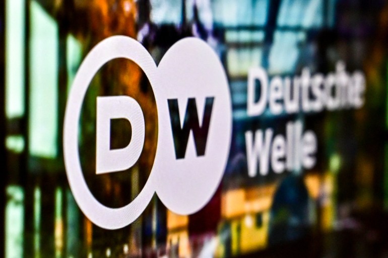 The logo of German broadcaster Deutsche Welle