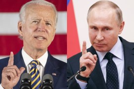 This combination of files pictures show US Joe Biden and Russian President Vladimir Putin