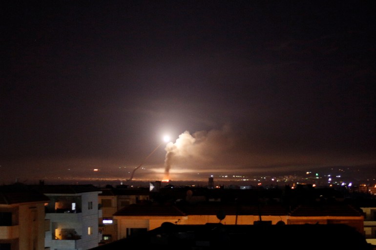 Missile fire is seen from Damascus, Syria May 10, 2018.