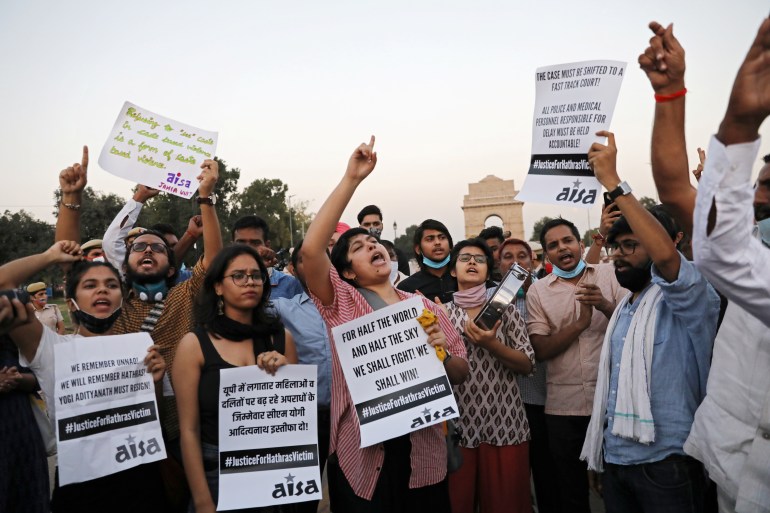 Demonstrators protest after the death of a rape victim, in New Delhi 