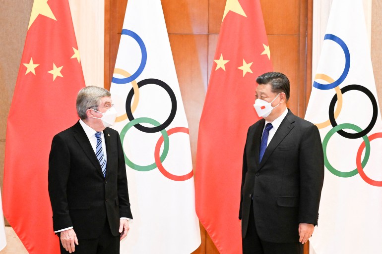 Chinese President Xi Jinping meets with International Olympic Committee (IOC) President Thomas Bach at the Diaoyutai State Guesthouse in Beijing, China January 25, 2022.