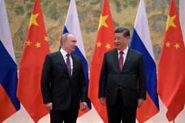 Russian President Vladimir Putin attends a meeting with Chinese President Xi Jinping in Beijing, China, February 24, 2022.