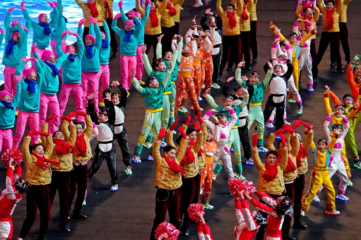 Dancers perform before the Opening Ceremony of the Beijing 2022