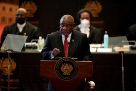 South Africa&#39;s president Cyril Ramaphosa delivers the State of the Nation Address to a joint sitting of the National Assembly and the National Council of Provinces in Cape Town, South Africa, February 10, 2022 [Reuters/Nic Bothma] (Reuters)