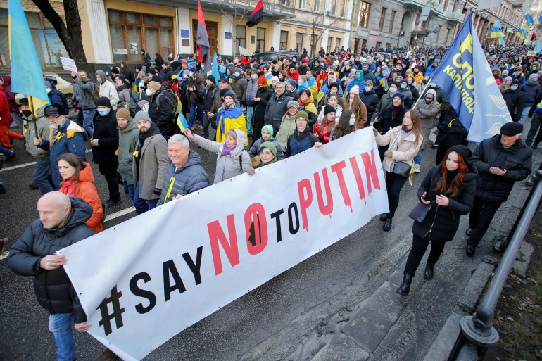 People take part in the Unity March against Russia in Kyiv