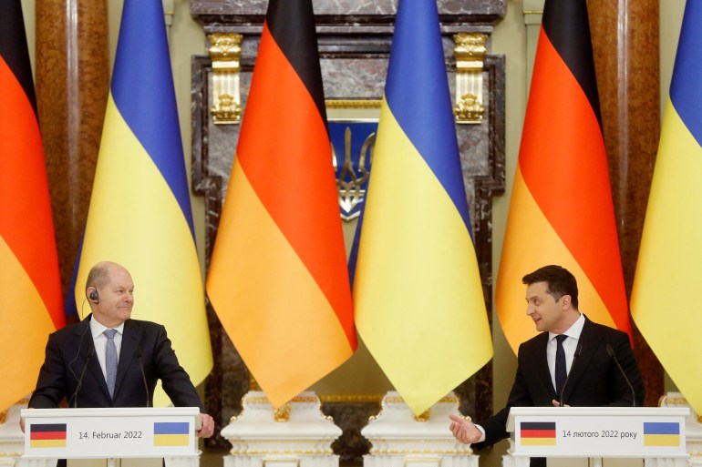 German Chancellor Olaf Scholz and Ukrainian President Volodymyr Zelenskiy