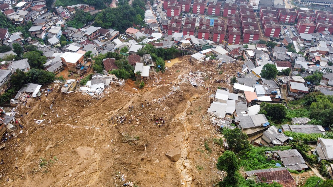 An overview of a site of a mudslide at Morro da Oficina after pouring rains in Petropolis