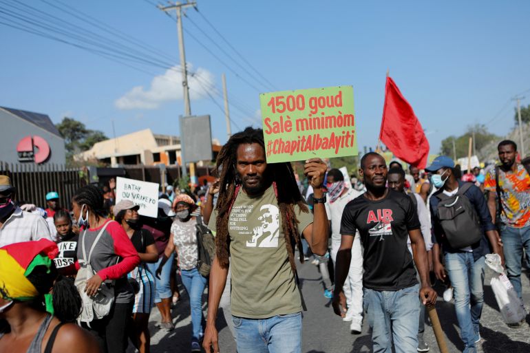 Protestors marching in Haiti