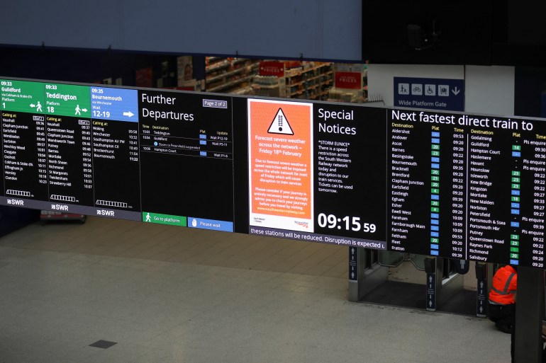 A special notices sign shows restrictions across the network at Waterloo station