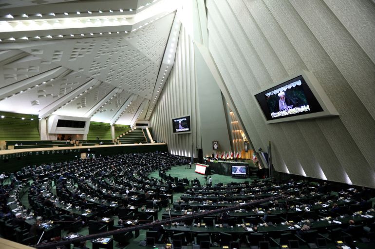A general view of the Iranian parliament during the opening ceremony of Iran's 11th parliament