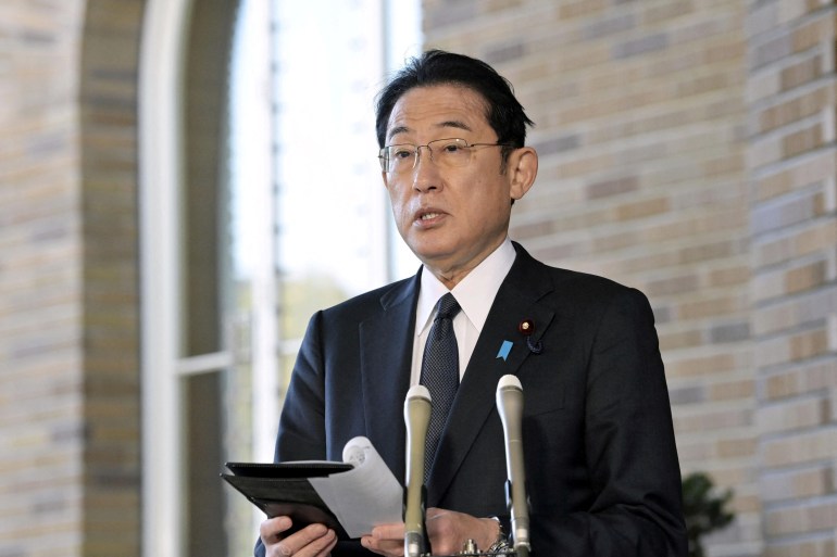 Japanese prime minister fimio kishida announces sanctions against Russia in Tokyo 