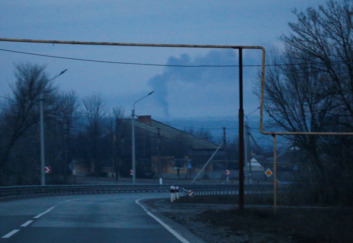 Smoke rises over the area near the town of Chasiv Yar in the Donetsk region.