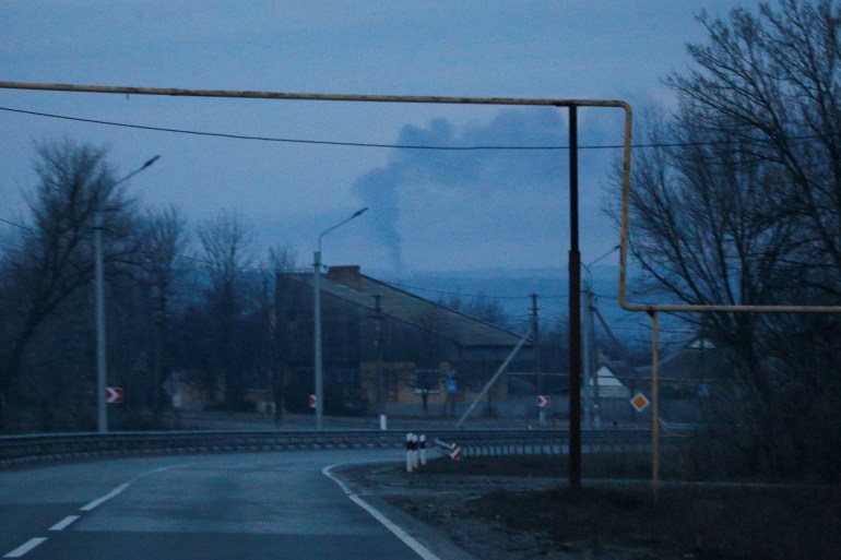 Smoke rises over the area near the town of Chasiv Yar in the Donetsk region.