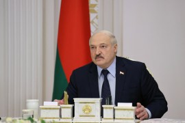 Belarusian President Alexander Lukashenko chairs a meeting with military officials in Minsk, Belarus February 24, 2022. Nikolay Petrov/BelTA/Handout via REUTERS ATTENTION EDITORS - THIS IMAGE HAS BEEN SUPPLIED BY A THIRD PARTY. MANDATORY CREDIT. NO RESALES. NO ARCHIVES.