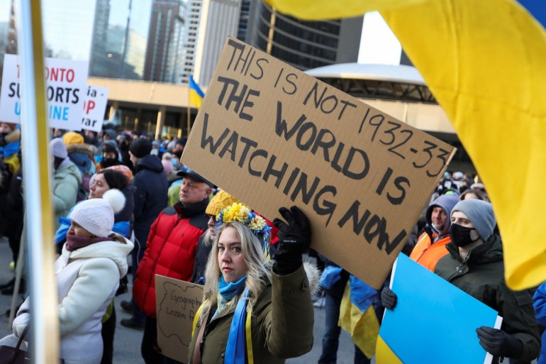 Ukrainian supporters rally in Toronto after Russia launched a huge military operation against Ukraine