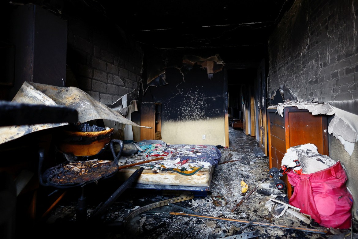 A room of a damaged residential building