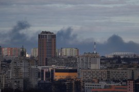 Smoke rises after shelling in Kyiv, Ukraine