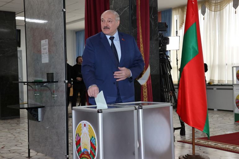 Belarusian President Alexander Lukashenko casts his ballot at the referendum.