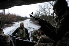 Ukrainian servicemen are seen outside of Mariupol