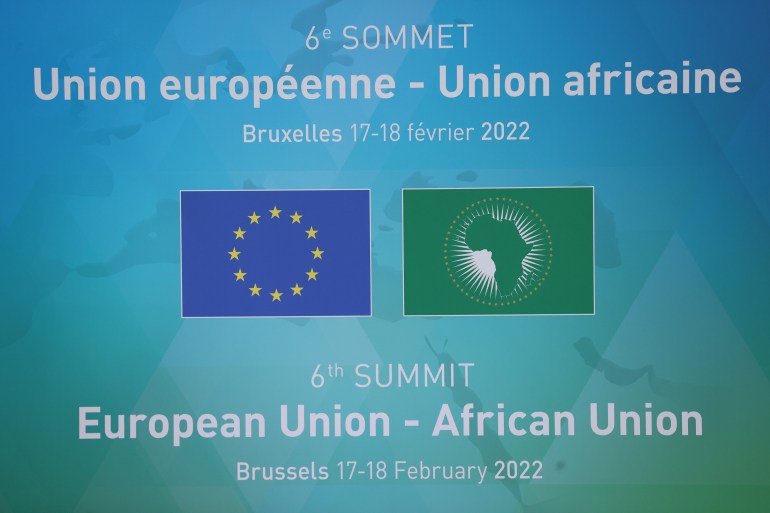 Banner for European Union - African Union Summit in Brussels