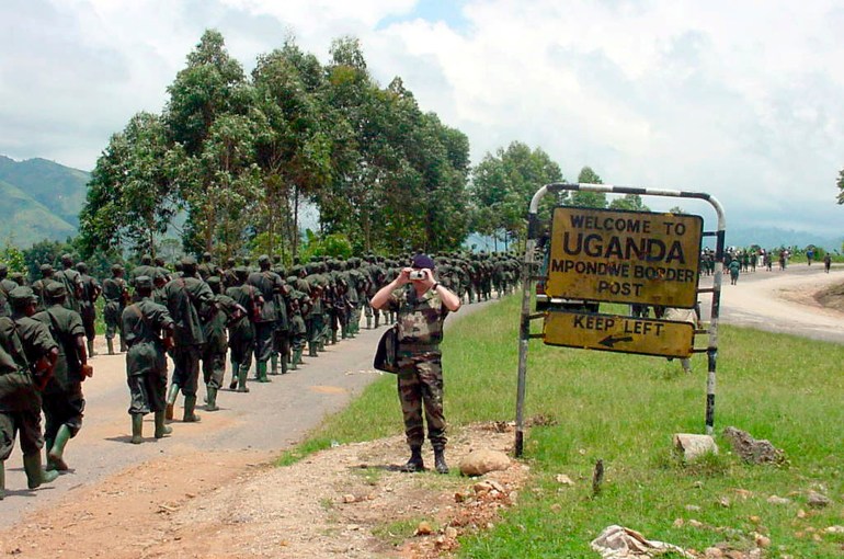 Ugandan soldiers who had been fighting Ugandan rebels in DR Congo for the previous three years, cross back into Uganda