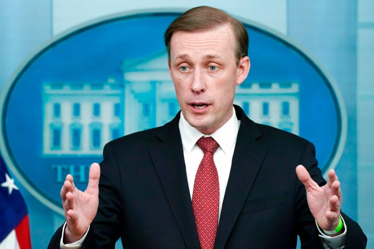 US NSA Jake Sullivan gives an update about Ukraine during a press briefing at the White House
