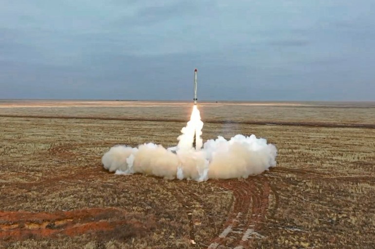 A Russian Iskander-K missile launched during a military exercise at a training ground in Russia.