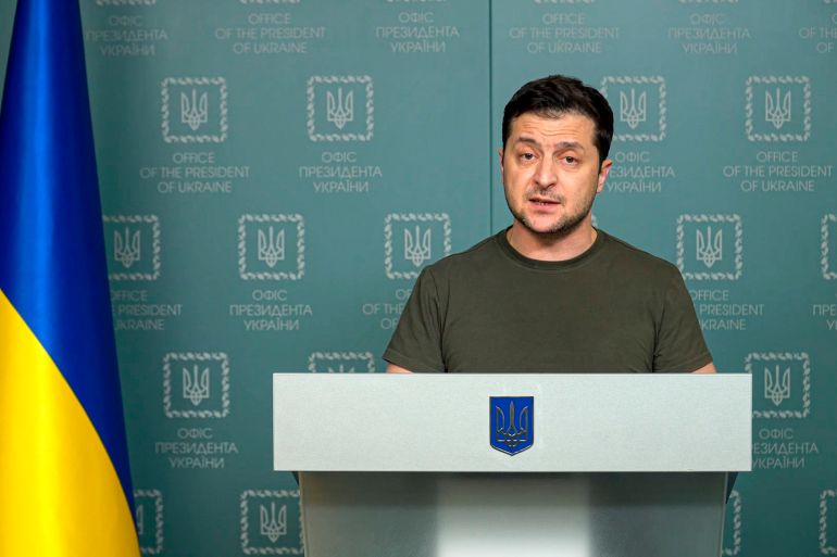 Photo taken from video of Ukrainian president Volodymyr Zelenskyy