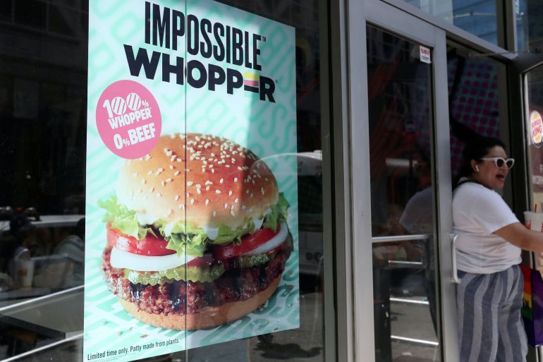 A sign advertising the soy based Impossible Whoppe