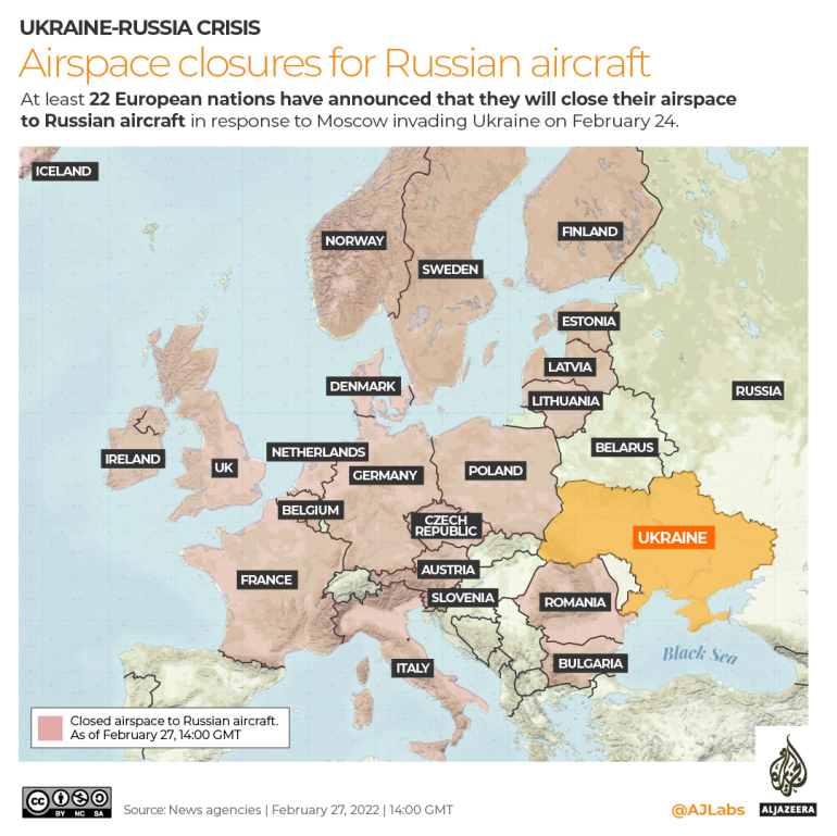 INTERACTIVE- Airspace closures for Russian aircraft FEB 27