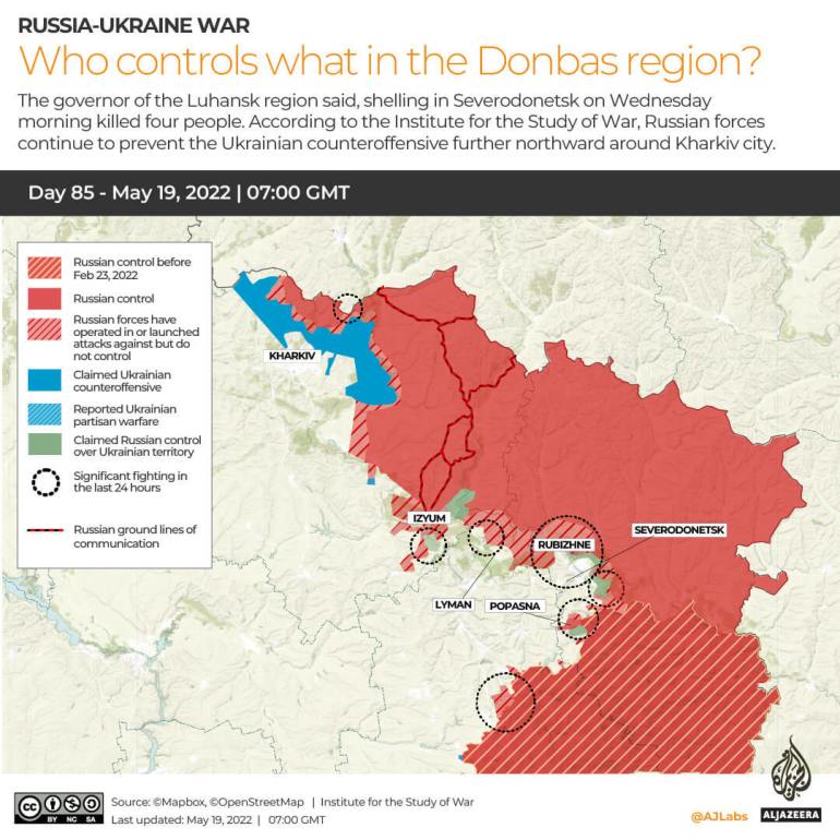 INTERACTIVO - Rusia Ucrania Guerra Quién controla qué en la región de Donbass Día 85