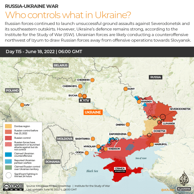 Interactivo - Quién controla qué en Ucrania - Día 115 - 18 de junio