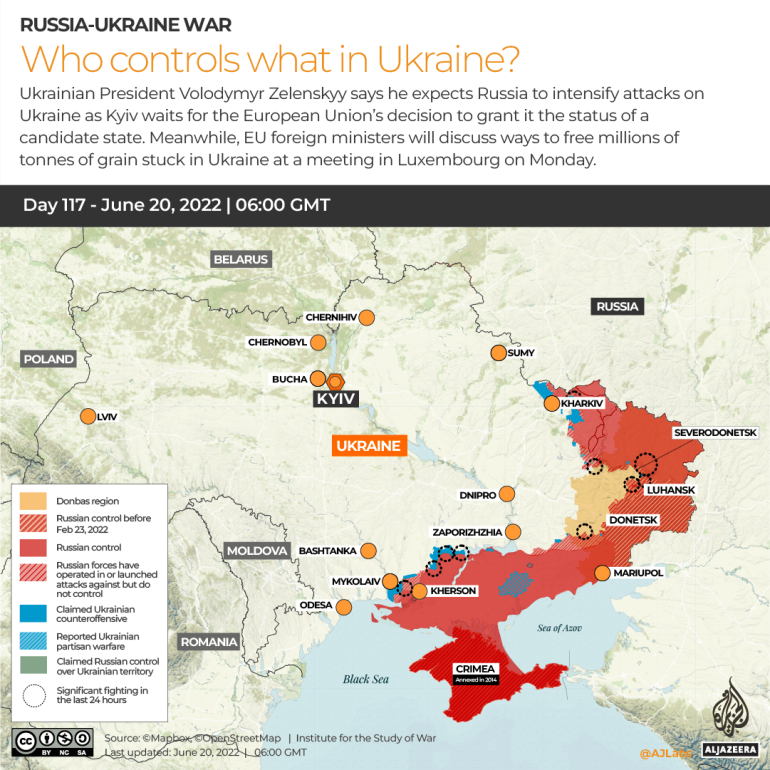 대화형 - 우크라이나에서 누가 무엇을 통제하는지 - 117일차 - 6월 20일