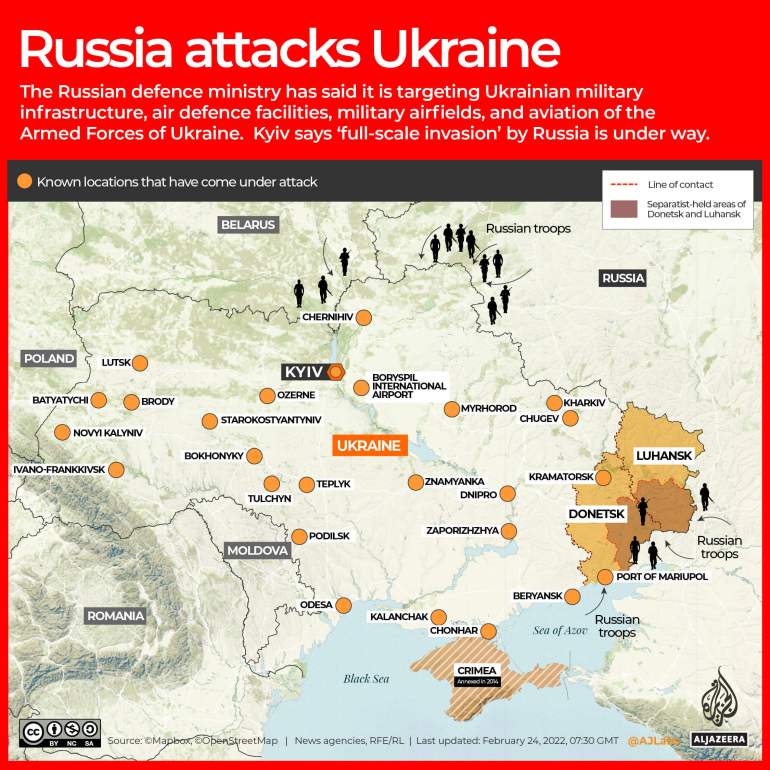 Invasión rusa de Ucrania, lugares de ataque