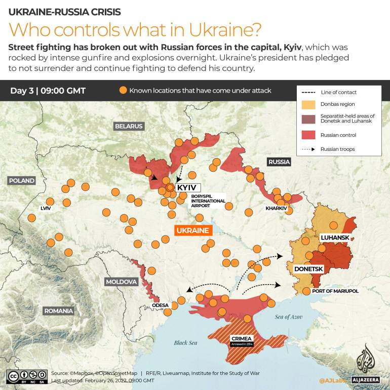 Día 3 de la invasión rusa de Ucrania