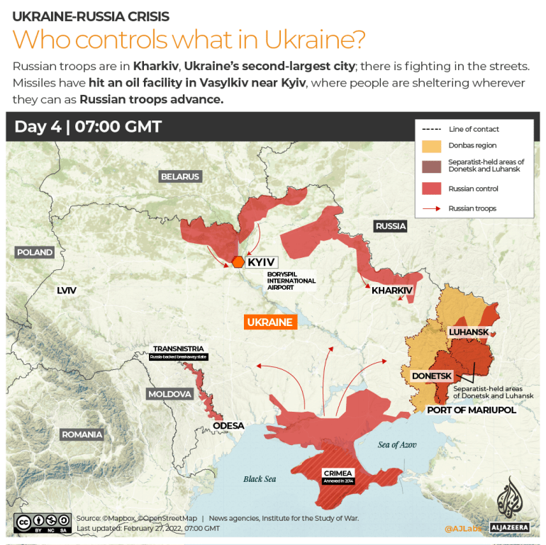 INTERACTIVO: Mapa Rusia-Ucrania Quién controla qué en Ucrania día 4
