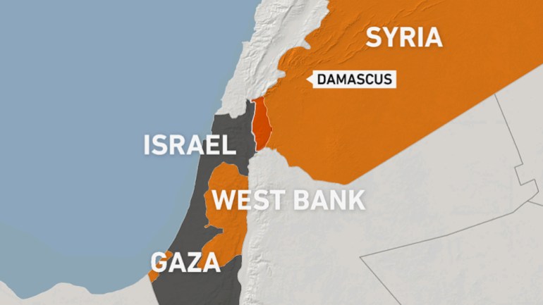 Map of Syria and Israel marking Damascus.