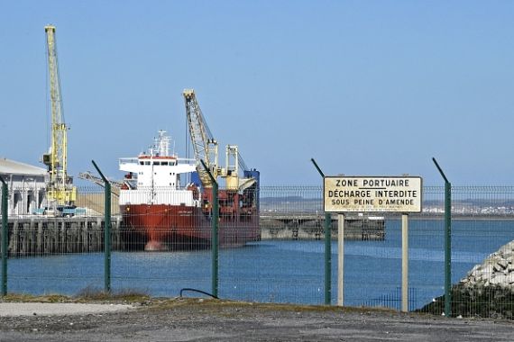 Russian-flagged cargo vessel Baltic Leader at the port of Boulogne-sur-Mer, northern France.