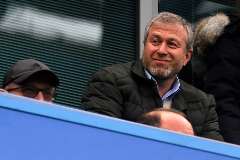 Roman Abramovich is seen on the stands during a football match