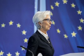 Christine Lagarde, President of the European Central Bank, speaks to the media