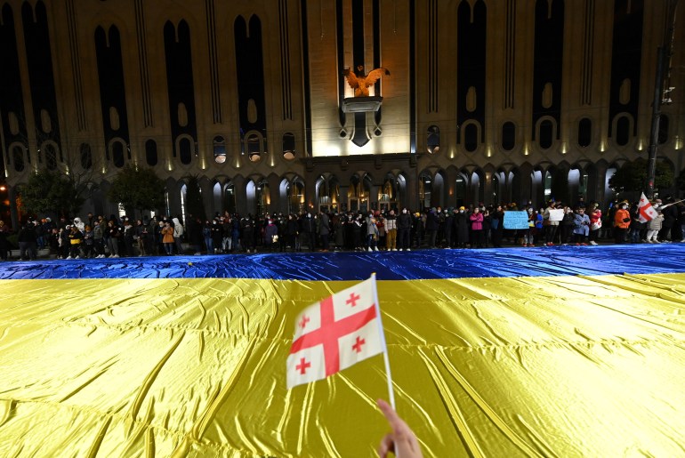 Протестующие в Грузии размахивают украинским флагом