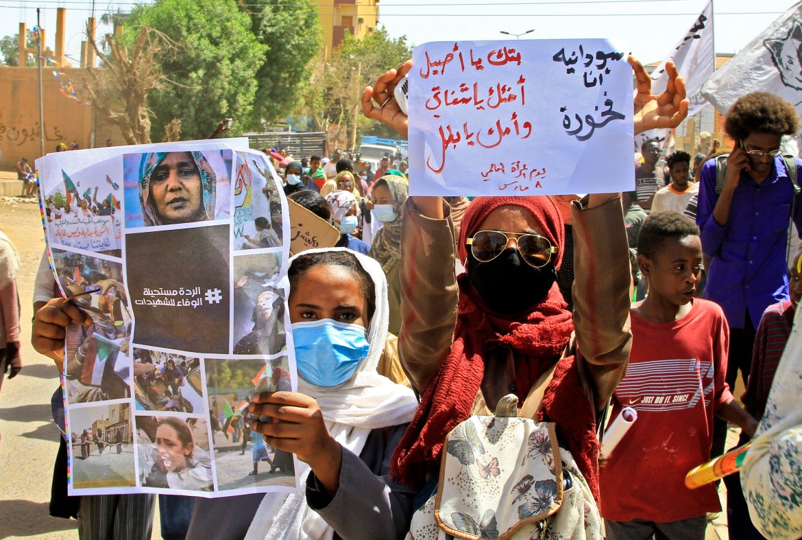 Sudanese rally to mark the International Women's Day in Sudan's capital Khartoum,