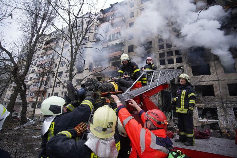 Kyiv building hit by shell
