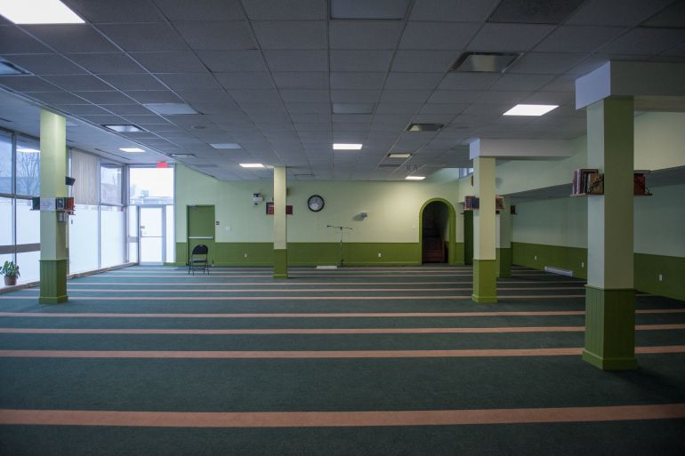 The prayer room of the Islamic Cultural Center of Quebec, pictured in January 2018