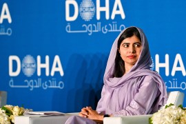 Malala Yousafzai addresses a panel at the Doha Forum